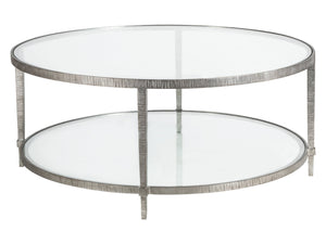Lexington Artistica Home Claret Hand-forged Round Cocktail Table With Glass Top - Stunning Artisan Metal Design Elegance Silver Leaf Wood 2233-943-47