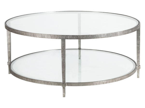 Lexington Artistica Home Claret Hand-forged Round Cocktail Table With Glass Top - Stunning Artisan Metal Design Elegance Silver Leaf Wood 2233-943-47