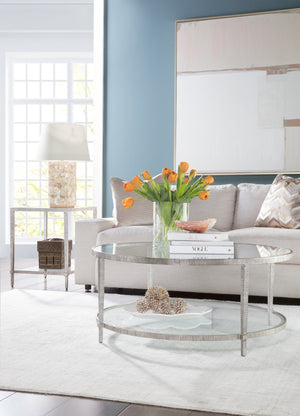 Lexington Artistica Home Claret Hand-forged Round Cocktail Table With Glass Top - Stunning Artisan Metal Design Elegance Silver Leaf Wood 2233-943-47