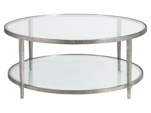 Lexington Artistica Home Claret Hand-forged Round Cocktail Table With Glass Top - Stunning Artisan Metal Design Elegance Silver Leaf Wood 2233-943-47