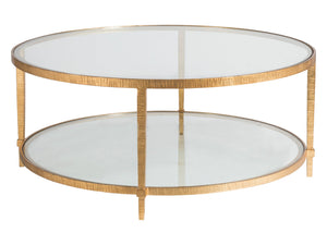 Lexington Artistica Home Claret Hand-forged Round Cocktail Table With Glass Top - Stunning Artisan Metal Design Elegance Gold Leaf Wood 2233-943-48