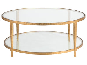 Lexington Artistica Home Claret Hand-forged Round Cocktail Table With Glass Top - Stunning Artisan Metal Design Elegance Gold Leaf Wood 2233-943-48