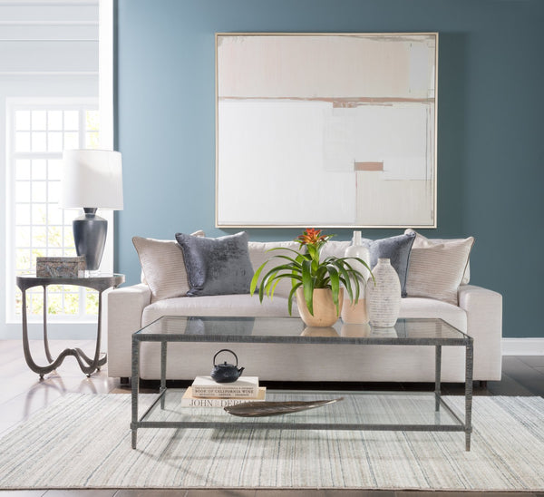 Lexington Artistica Home Claret Hand-forged Rectangular Cocktail Table With Glass Top And Elegant Hammered Metal Base St. Laurent Wood 2233-945-44