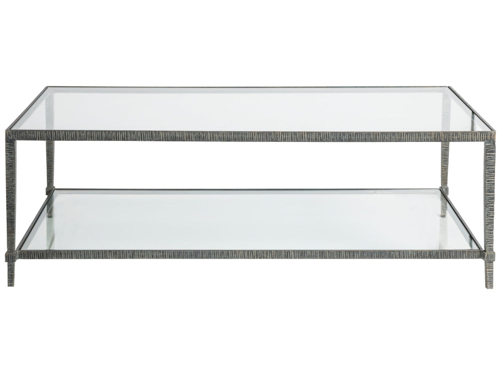 Lexington Artistica Home Claret Hand-forged Rectangular Cocktail Table With Glass Top And Elegant Hammered Metal Base St. Laurent Wood 2233-945-44