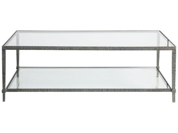 Lexington Artistica Home Claret Hand-forged Rectangular Cocktail Table With Glass Top And Elegant Hammered Metal Base St. Laurent Wood 2233-945-44