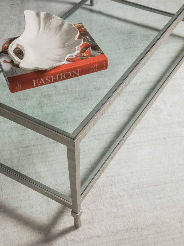 Lexington Artistica Home Claret Hand-forged Rectangular Cocktail Table With Glass Top And Elegant Hammered Metal Base Argento Wood 2233-945-46