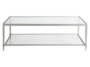 Lexington Artistica Home Claret Hand-forged Rectangular Cocktail Table With Glass Top And Elegant Hammered Metal Base Argento Wood 2233-945-46