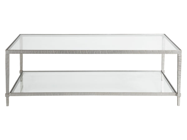 Lexington Artistica Home Claret Hand-forged Rectangular Cocktail Table With Glass Top And Elegant Hammered Metal Base Argento Wood 2233-945-46