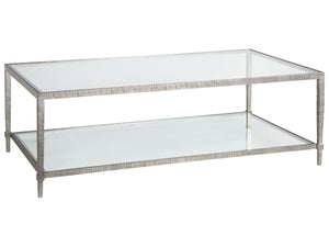 Lexington Artistica Home Claret Hand-forged Rectangular Cocktail Table With Glass Top And Elegant Hammered Metal Base Silver Leaf Wood 2233-945-47