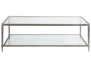 Lexington Artistica Home Claret Hand-forged Rectangular Cocktail Table With Glass Top And Elegant Hammered Metal Base Silver Leaf Wood 2233-945-47