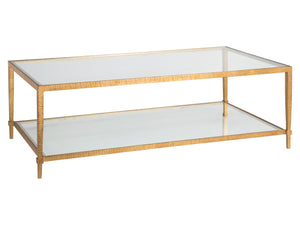 Lexington Artistica Home Claret Hand-forged Rectangular Cocktail Table With Glass Top And Elegant Hammered Metal Base Gold Leaf Wood 2233-945-48