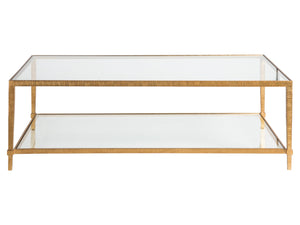 Lexington Artistica Home Claret Hand-forged Rectangular Cocktail Table With Glass Top And Elegant Hammered Metal Base Gold Leaf Wood 2233-945-48