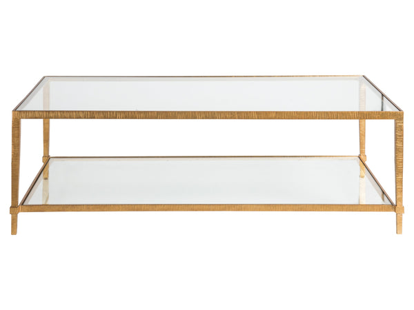 Lexington Artistica Home Claret Hand-forged Rectangular Cocktail Table With Glass Top And Elegant Hammered Metal Base Gold Leaf Wood 2233-945-48