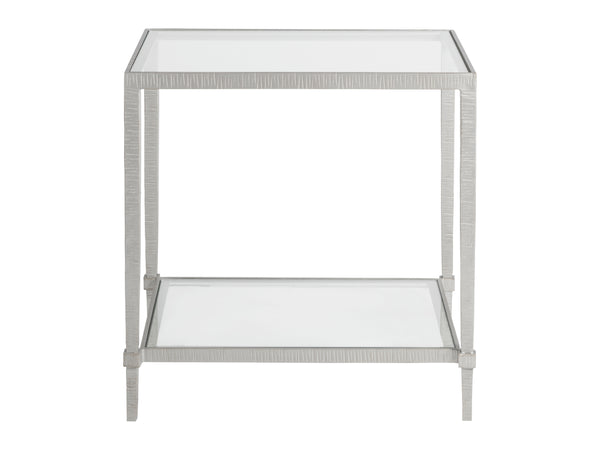 Lexington Artistica Home Claret Hand-forged Iron End Table With Glass Top & Shelf - Exquisite Craftsmanship & Design Argento Wood 2233-953-46