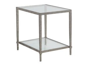 Lexington Artistica Home Claret Hand-forged Iron End Table With Glass Top & Shelf - Exquisite Craftsmanship & Design Silver Leaf Wood 2233-953-47