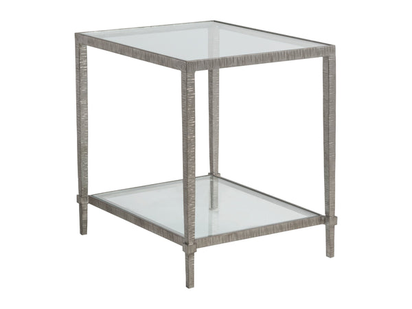 Lexington Artistica Home Claret Hand-forged Iron End Table With Glass Top & Shelf - Exquisite Craftsmanship & Design Silver Leaf Wood 2233-953-47