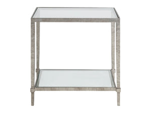 Lexington Artistica Home Claret Hand-forged Iron End Table With Glass Top & Shelf - Exquisite Craftsmanship & Design Silver Leaf Wood 2233-953-47