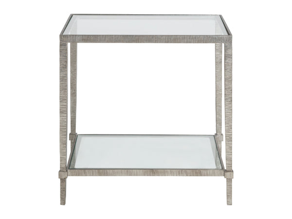 Lexington Artistica Home Claret Hand-forged Iron End Table With Glass Top & Shelf - Exquisite Craftsmanship & Design Silver Leaf Wood 2233-953-47