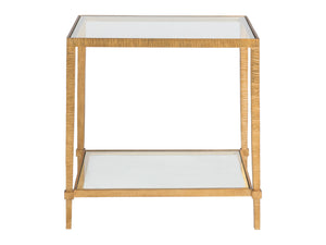 Lexington Artistica Home Claret Hand-forged Iron End Table With Glass Top & Shelf - Exquisite Craftsmanship & Design Gold Leaf Wood 2233-953-48