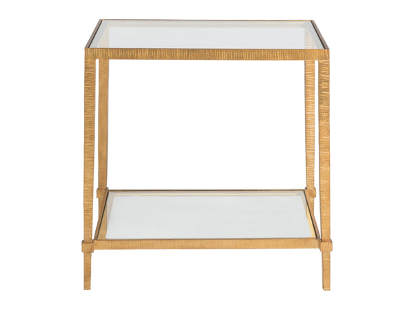 Lexington Artistica Home Claret Hand-forged Iron End Table With Glass Top & Shelf - Exquisite Craftsmanship & Design Gold Leaf Wood 2233-953-48