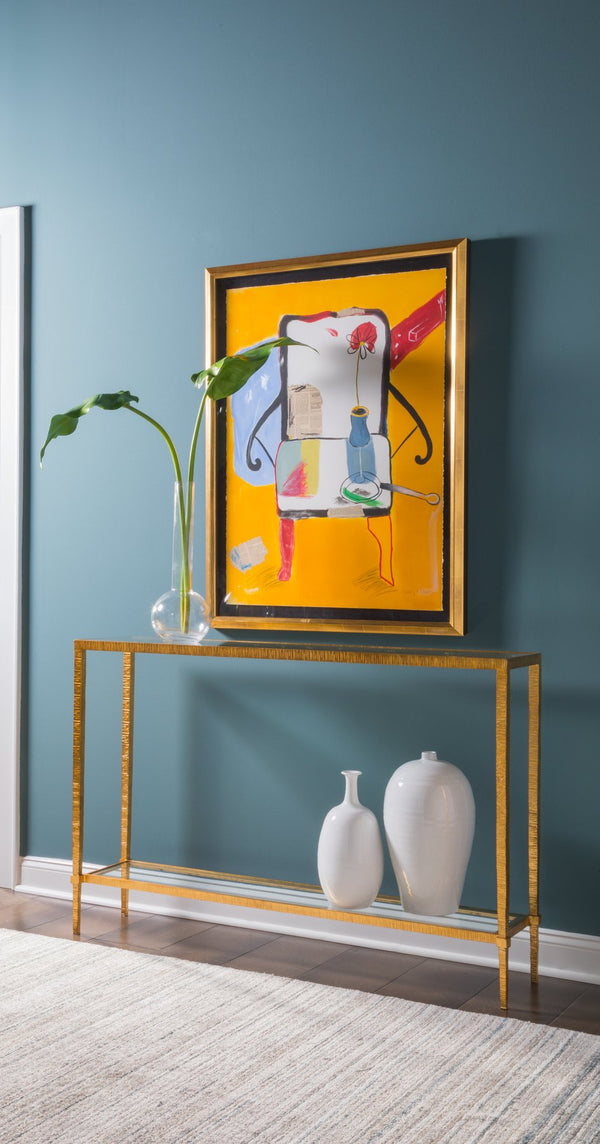 Lexington Artistica Home Claret Console Table - Hand-forged Iron Base With Glass Top, Elegant Design For Home Décor Gold Leaf Wood 2233-966-48