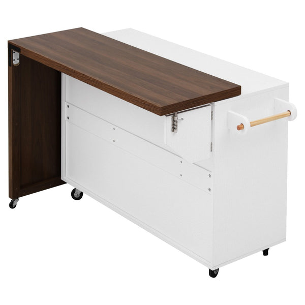 English Elm K&k Extendable Kitchen Island Rolling Cart with Spice Rack Walnut Oak Finish White N707S000026W