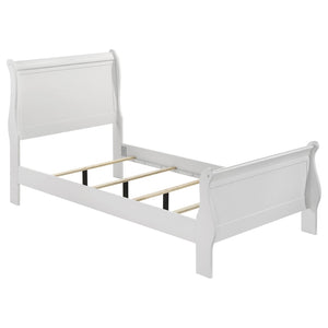English Elm Mckee White Twin Sleigh Bed Tall Paneled Headboard Cottage Style Rubberwood Frame B062S01817