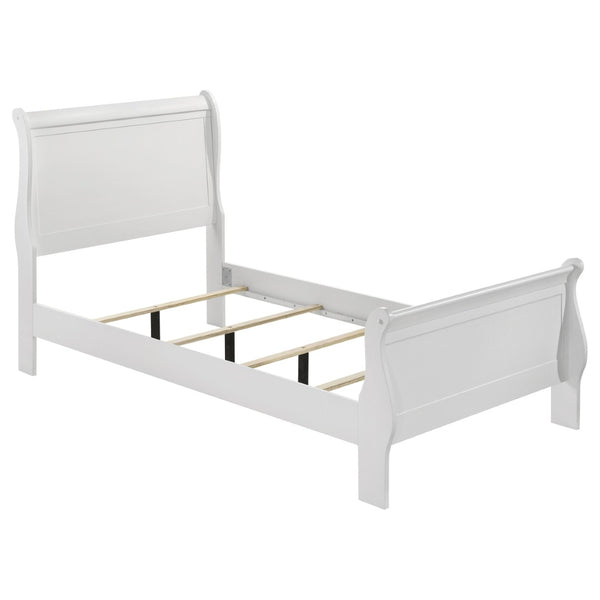 English Elm Mckee White Twin Sleigh Bed Tall Paneled Headboard Cottage Style Rubberwood Frame B062S01817