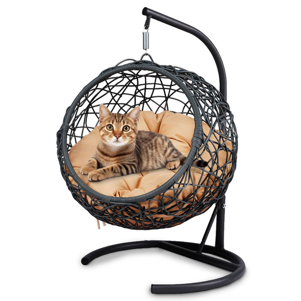 English Elm Cat Swing Bed With Stand & Removable Cushion - Stylish Egg Chair For Cozy Naps & Playtime Fun! W2500P283880