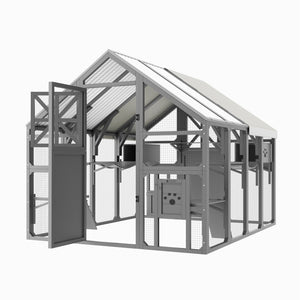 English Elm Large Walk-in Pine Wood Catio Enclosure with Platforms Resting Boxes and Planter Grey N704G201618E