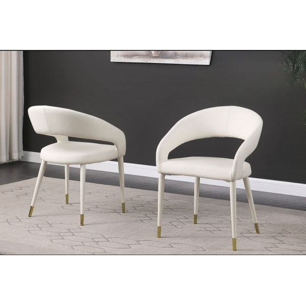 English Elm Modern Faux Leather Dining Chairs Set of 2 Curved Back Gold Tipped Wooden Legs Cream B011P439067