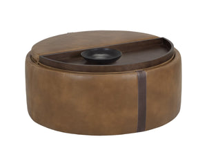 Sunpan BORELLI Wheeled Storage Ottoman - Stylish Tobacco Tan Faux Leather with Autumn Chestnut Accent 107522V