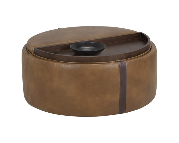 Sunpan BORELLI Wheeled Storage Ottoman - Stylish Tobacco Tan Faux Leather with Autumn Chestnut Accent 107522V