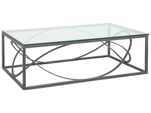 Lexington Artistica Home Ellipse Sculptural Modern Cocktail Table - Hand Forged Iron Design With Exquisite Glass Top Finish St. Laurent Wood 2234-945-44