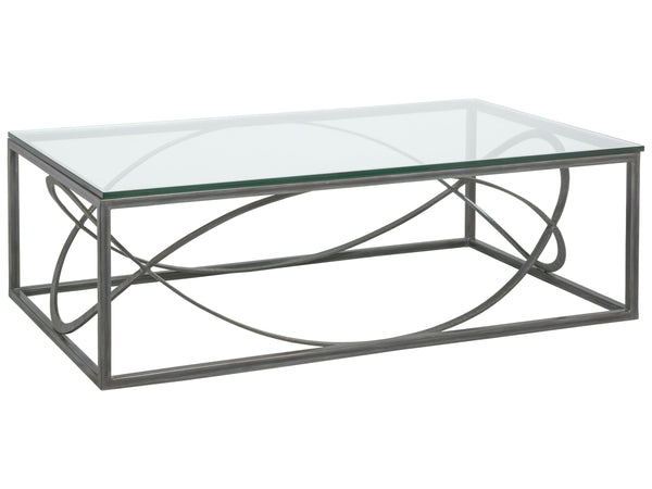 Lexington Artistica Home Ellipse Sculptural Modern Cocktail Table - Hand Forged Iron Design With Exquisite Glass Top Finish St. Laurent Wood 2234-945-44