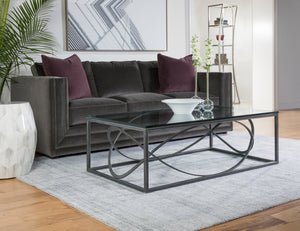 Lexington Artistica Home Ellipse Sculptural Modern Cocktail Table - Hand Forged Iron Design With Exquisite Glass Top Finish St. Laurent Wood 2234-945-44