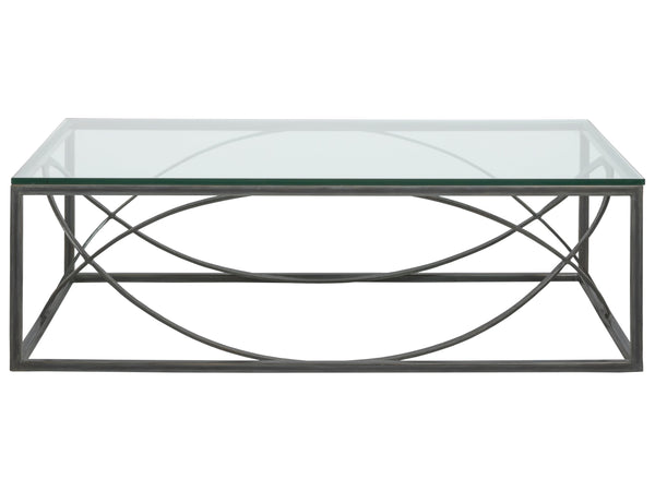 Lexington Artistica Home Ellipse Sculptural Modern Cocktail Table - Hand Forged Iron Design With Exquisite Glass Top Finish St. Laurent Wood 2234-945-44