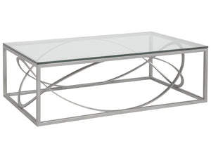 Lexington Artistica Home Ellipse Sculptural Modern Cocktail Table - Hand Forged Iron Design With Exquisite Glass Top Finish Argento Wood 2234-945-46