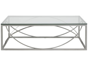 Lexington Artistica Home Ellipse Sculptural Modern Cocktail Table - Hand Forged Iron Design With Exquisite Glass Top Finish Argento Wood 2234-945-46