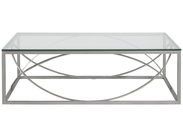 Lexington Artistica Home Ellipse Sculptural Modern Cocktail Table - Hand Forged Iron Design With Exquisite Glass Top Finish Argento Wood 2234-945-46