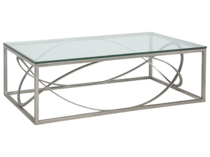 Lexington Artistica Home Ellipse Sculptural Modern Cocktail Table - Hand Forged Iron Design With Exquisite Glass Top Finish Silver Leaf Wood 2234-945-47