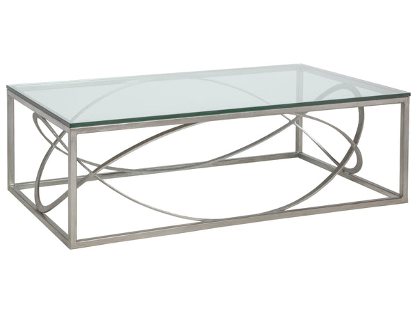 Lexington Artistica Home Ellipse Sculptural Modern Cocktail Table - Hand Forged Iron Design With Exquisite Glass Top Finish Silver Leaf Wood 2234-945-47
