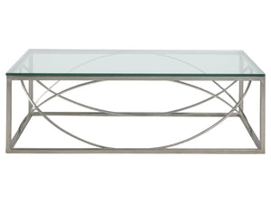 Lexington Artistica Home Ellipse Sculptural Modern Cocktail Table - Hand Forged Iron Design With Exquisite Glass Top Finish Silver Leaf Wood 2234-945-47