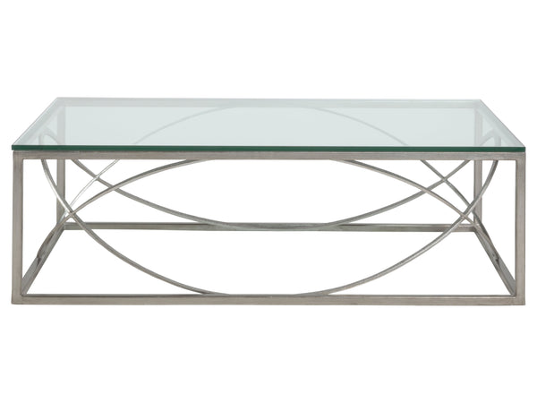 Lexington Artistica Home Ellipse Sculptural Modern Cocktail Table - Hand Forged Iron Design With Exquisite Glass Top Finish Silver Leaf Wood 2234-945-47