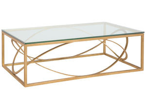 Lexington Artistica Home Ellipse Sculptural Modern Cocktail Table - Hand Forged Iron Design With Exquisite Glass Top Finish Gold Leaf Wood 2234-945-48