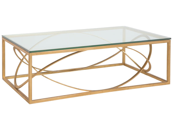 Lexington Artistica Home Ellipse Sculptural Modern Cocktail Table - Hand Forged Iron Design With Exquisite Glass Top Finish Gold Leaf Wood 2234-945-48