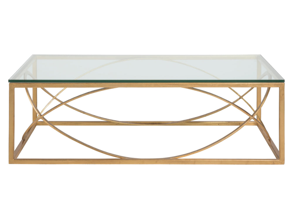 Lexington Artistica Home Ellipse Sculptural Modern Cocktail Table - Hand Forged Iron Design With Exquisite Glass Top Finish Gold Leaf Wood 2234-945-48