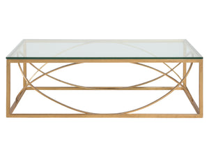 Lexington Artistica Home Ellipse Sculptural Modern Cocktail Table - Hand Forged Iron Design With Exquisite Glass Top Finish Gold Leaf Wood 2234-945-48