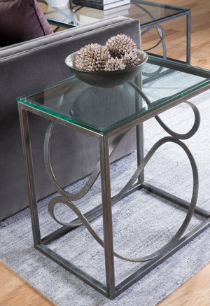 Lexington Artistica Home Ellipse Sculptural Iron End Table With Hand-forged Detailing And Elegant Glass Top For Modern Homes St. Laurent Wood 2234-955-44