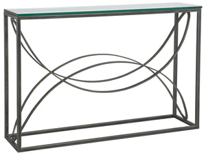 Lexington Artistica Home Ellipse Console Table - Hand Forged Iron Design With Sculptural Glass Top For Elegant Spaces St. Laurent Wood 2234-966-44